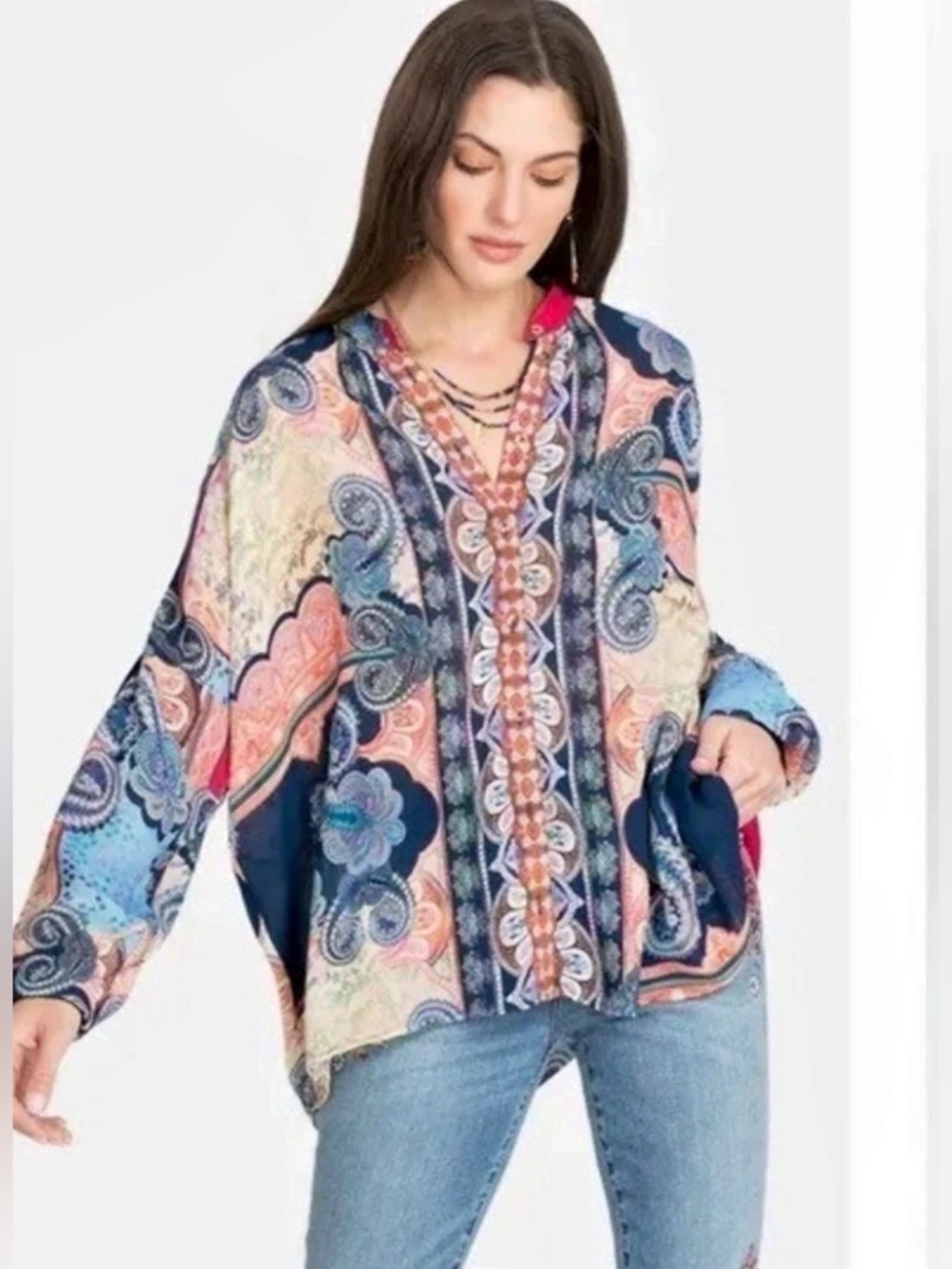 Johnny Was Onda Shirt Womens Paisley Button Down Boho Festival Medium $265